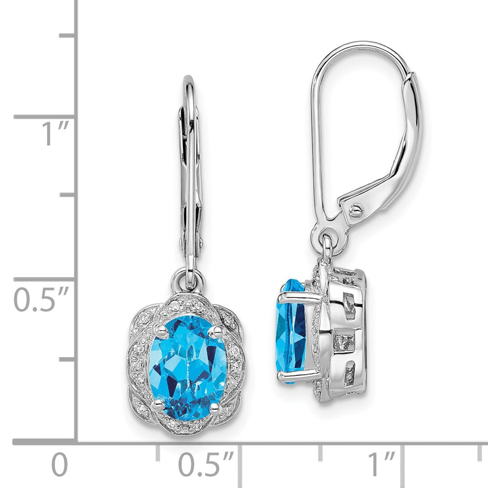 Rhodium-plated Sterling Silver Diamond and Blue Topaz Earrings