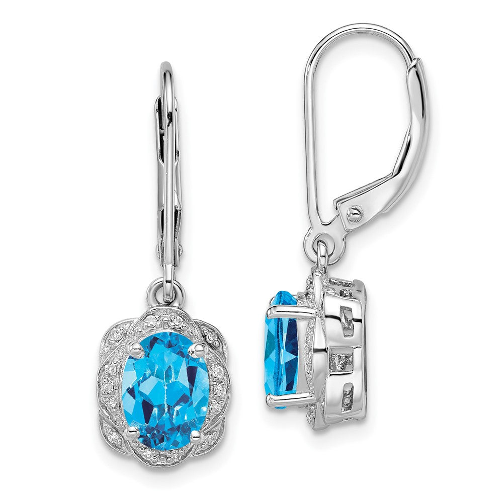 Rhodium-plated Sterling Silver Diamond and Blue Topaz Earrings