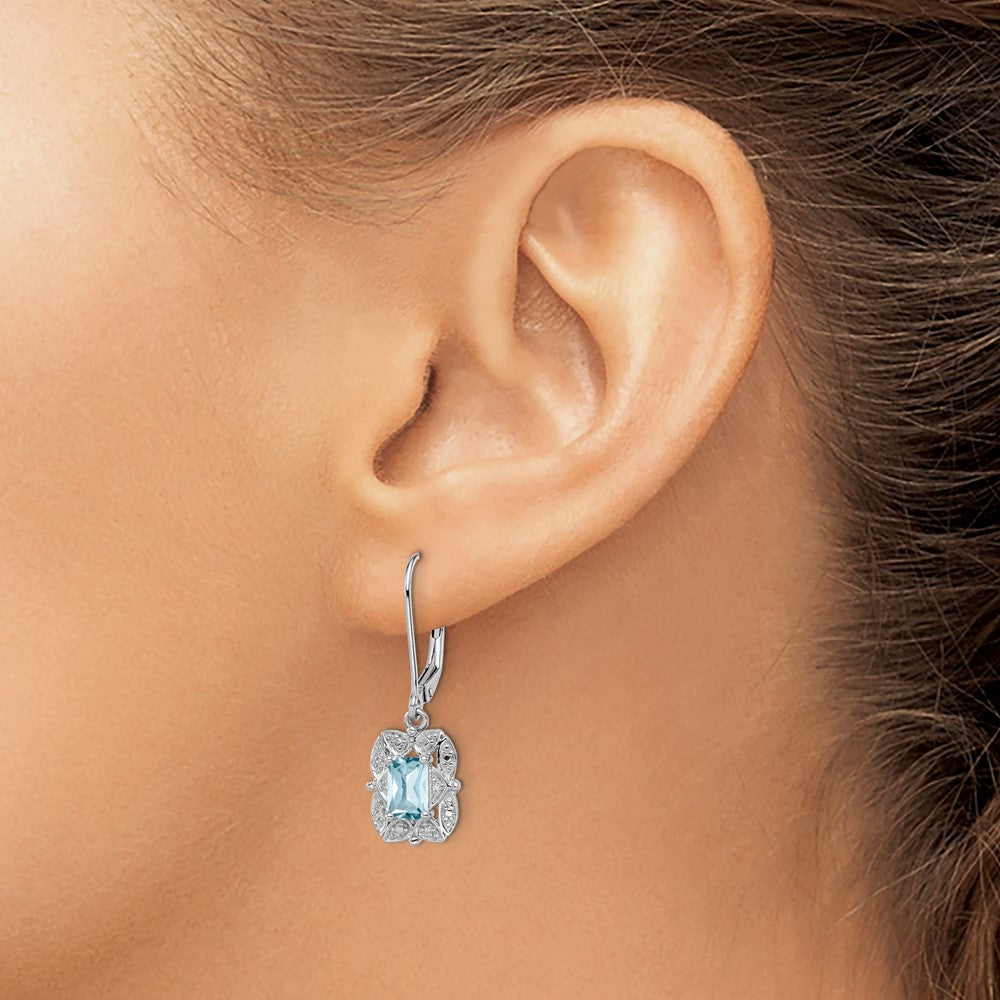 Rhodium-plated Sterling Silver Diamond and Blue Topaz Earrings