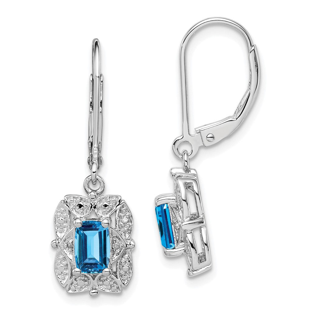 Rhodium-plated Sterling Silver Diamond and Blue Topaz Earrings