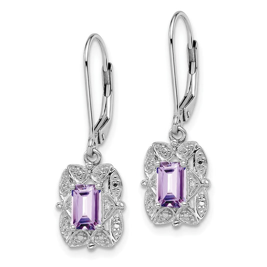 Rhodium-plated Sterling Silver Diamond and Pink Quartz Earrings