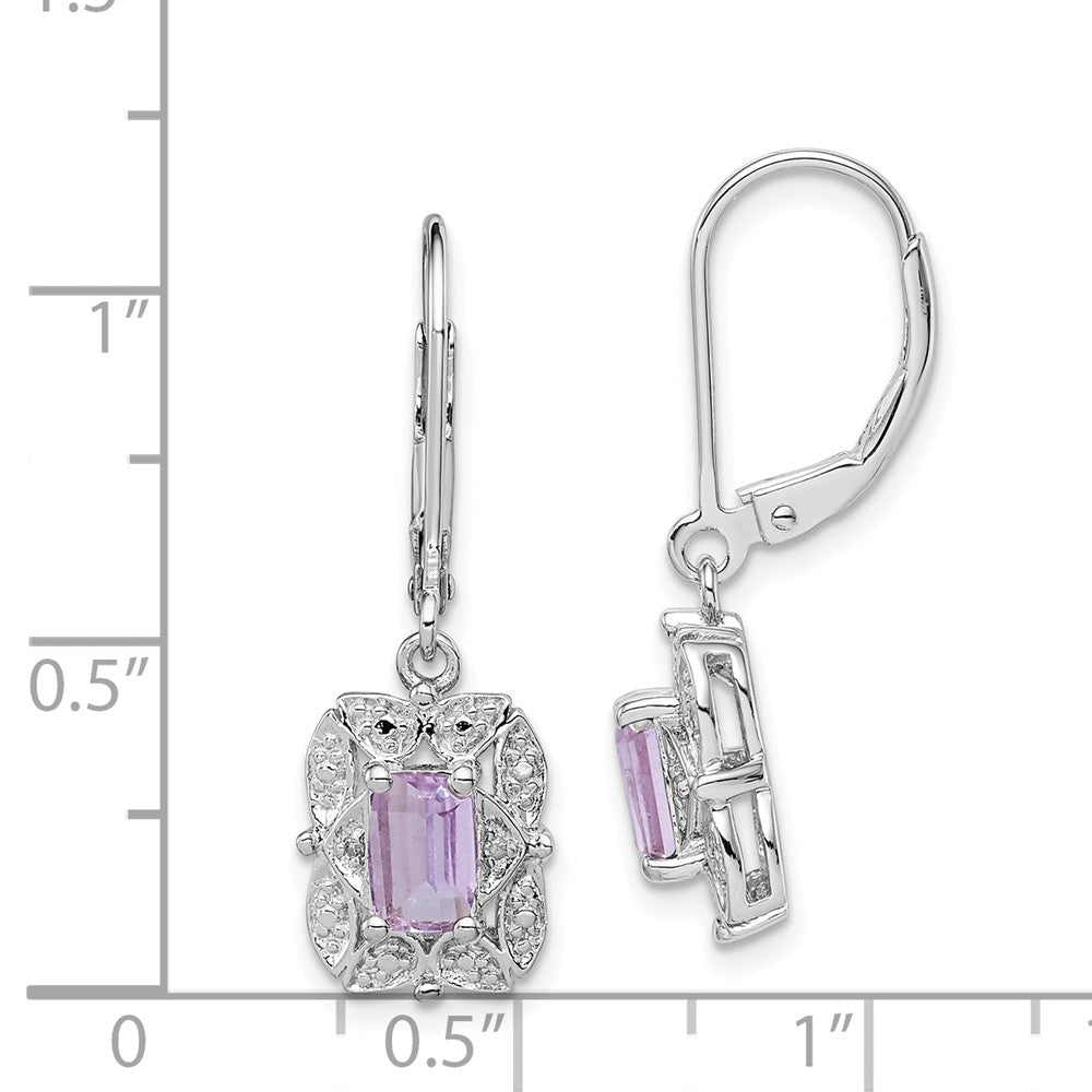 Rhodium-plated Sterling Silver Diamond and Pink Quartz Earrings