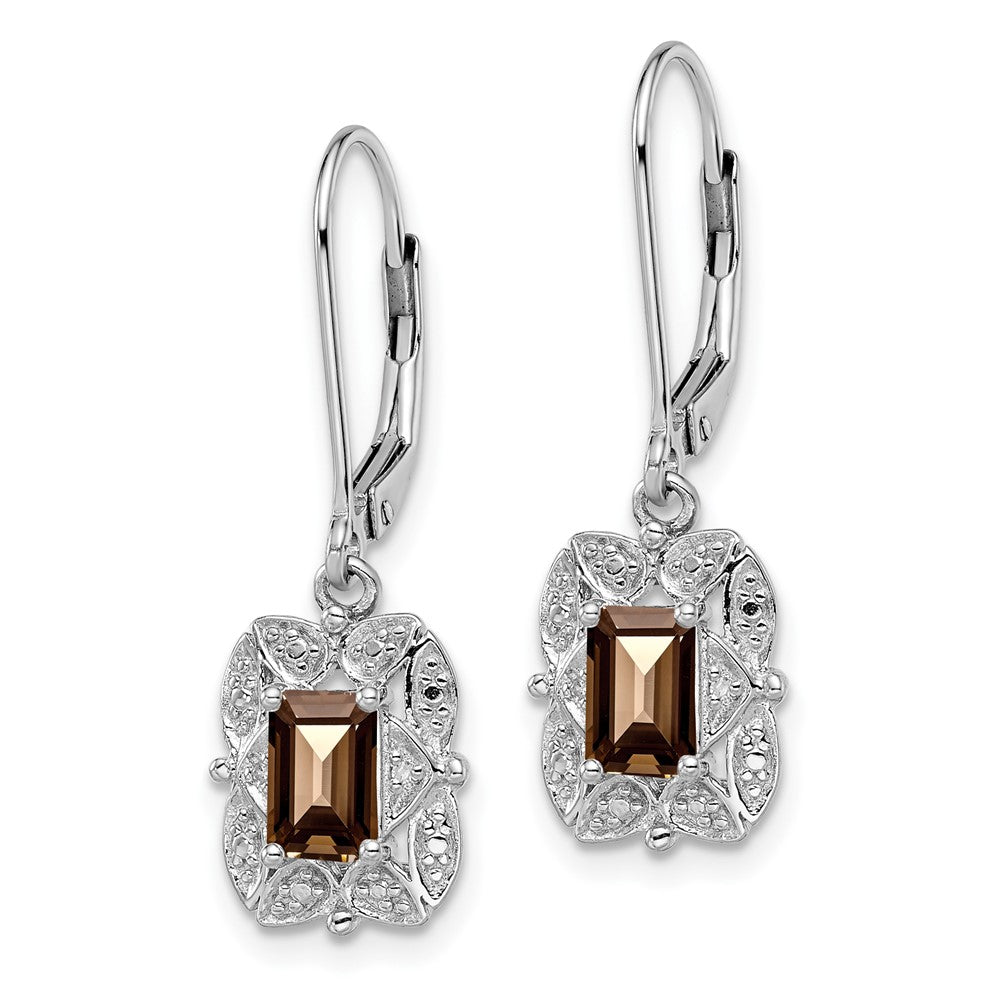 Rhodium-plated Sterling Silver Diamond and Smokey Quartz Earrings