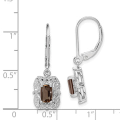 Rhodium-plated Sterling Silver Diamond and Smokey Quartz Earrings