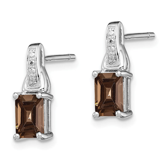 Rhodium-plated Sterling Silver Diamond and Smokey Quartz Earrings