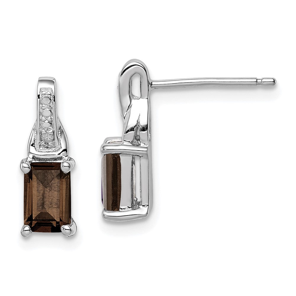 Rhodium-plated Sterling Silver Diamond and Smokey Quartz Earrings