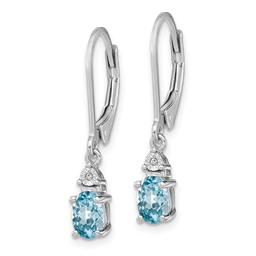 Rhodium-plated Sterling Silver Diamond and Blue Topaz Earrings