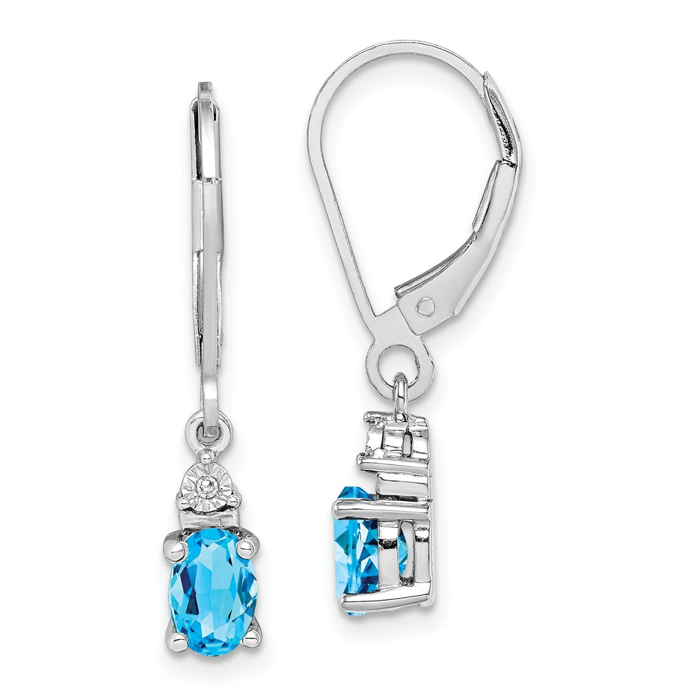 Rhodium-plated Sterling Silver Diamond and Blue Topaz Earrings