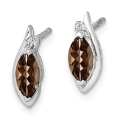 Rhodium-plated Sterling Silver Diamond and Smokey Quartz Earrings