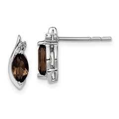 Rhodium-plated Sterling Silver Diamond and Smokey Quartz Earrings