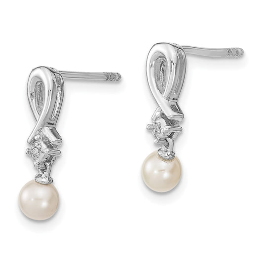 Rhodium-plated Sterling Silver FWC Pearl Diamond Earrings