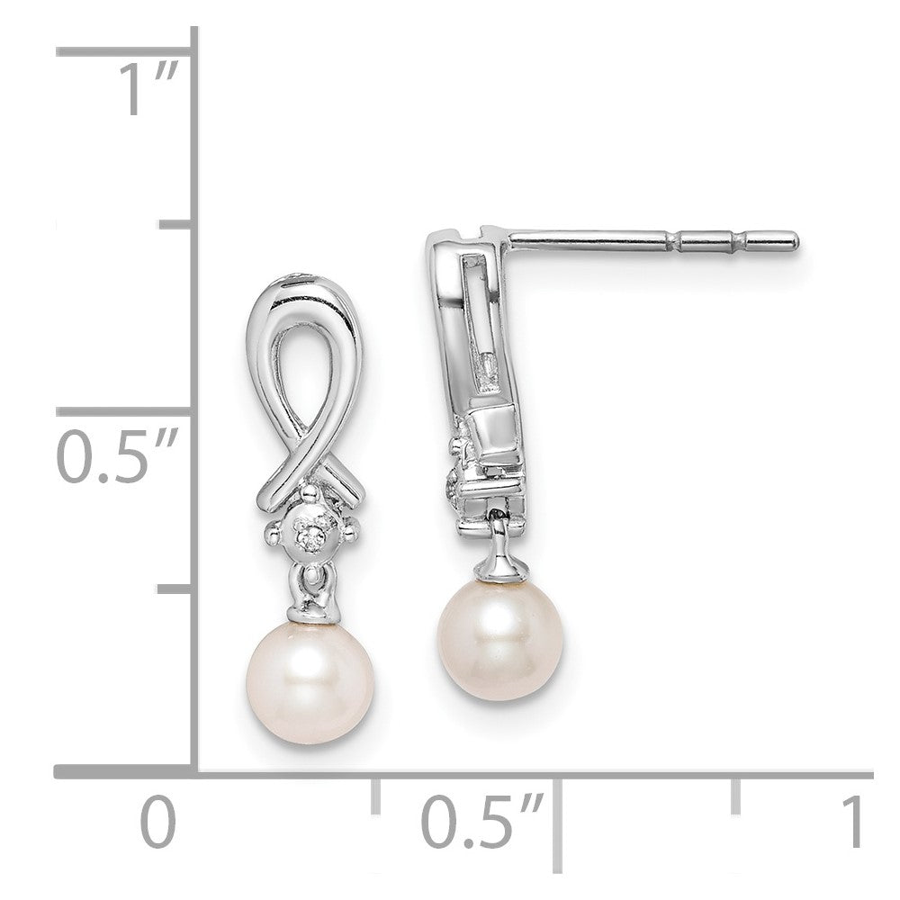 Rhodium-plated Sterling Silver FWC Pearl Diamond Earrings