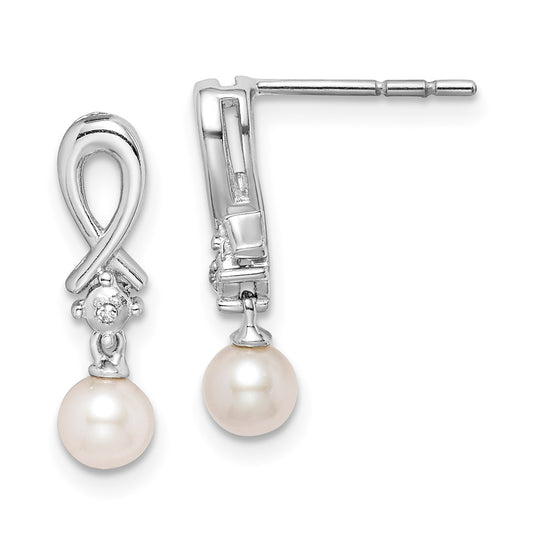 Rhodium-plated Sterling Silver FWC Pearl Diamond Earrings