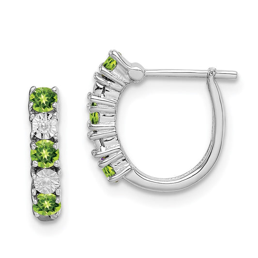 Rhodium-plated Sterling Silver Peridot and Diamond Earrings