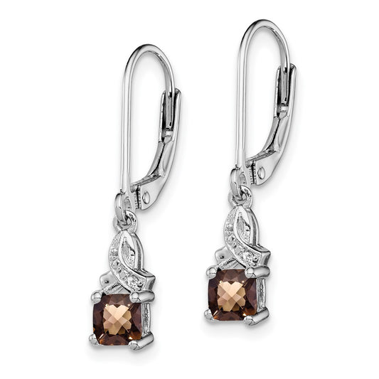 Rhodium-plated Sterling Silver Smokey Quartz and Diamond Earrings