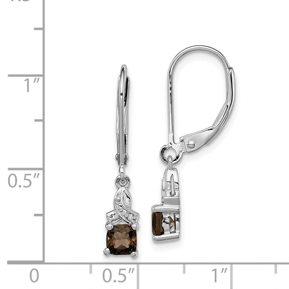 Rhodium-plated Sterling Silver Smokey Quartz and Diamond Earrings