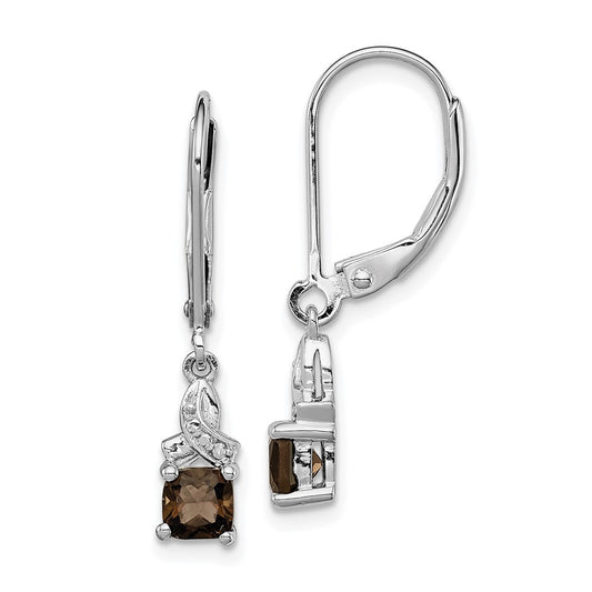 Rhodium-plated Sterling Silver Smokey Quartz and Diamond Earrings