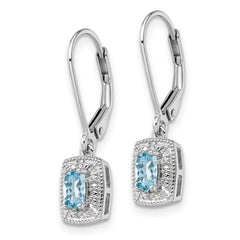 Rhodium-plated Sterling Silver Blue Topaz Diamond Earrings