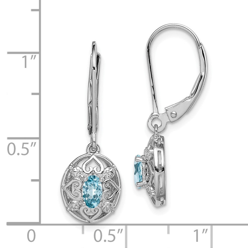 Rhodium-plated Sterling Silver Blue Topaz Diamond Earrings