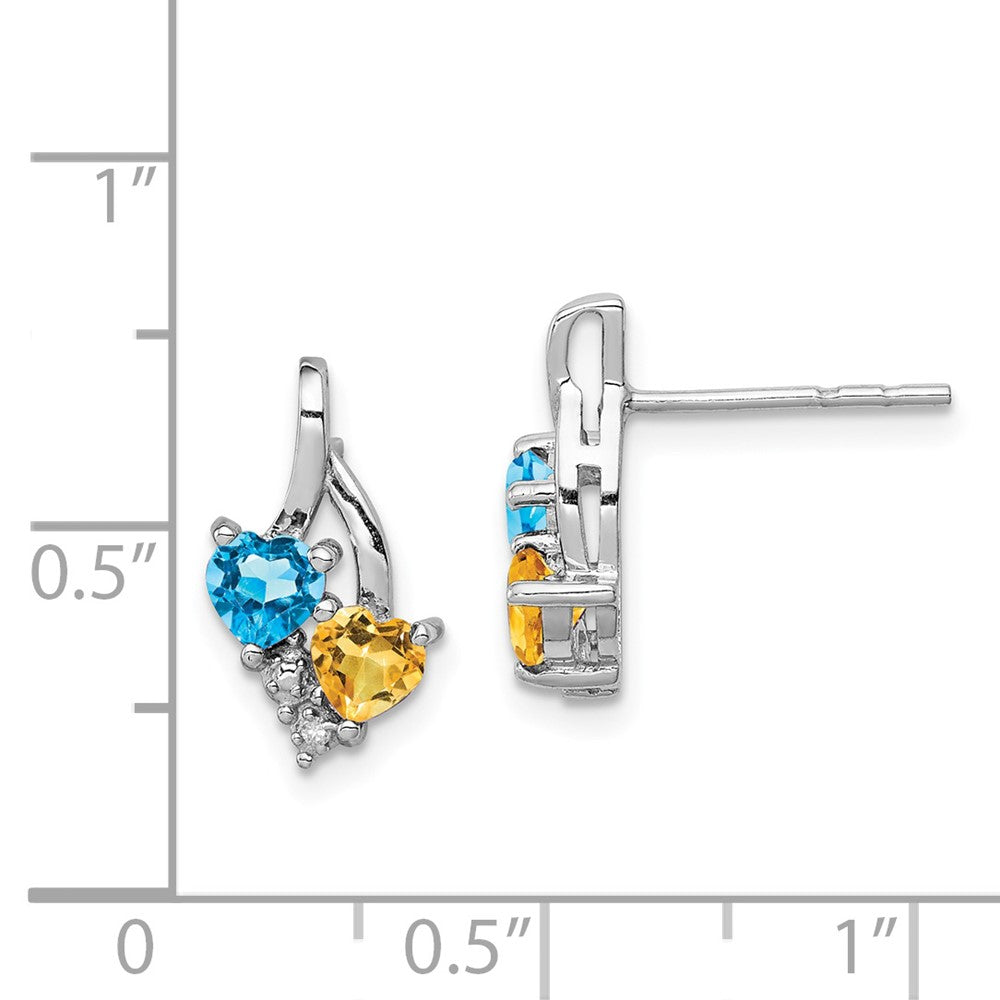 Rhodium-plated Sterling Silver Blue Topaz and Citrine Diamond Earrings