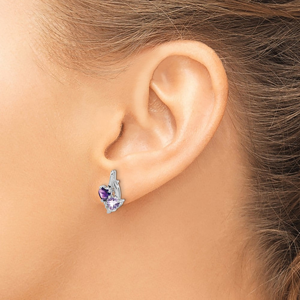 Rhodium-plated Sterling Silver Amethyst Pink Quartz and Diamond Earrings