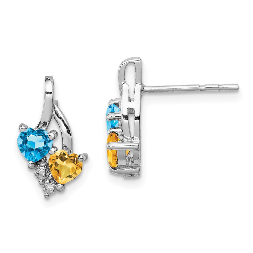 Rhodium-plated Sterling Silver Blue Topaz and Citrine Diamond Earrings