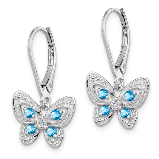 Rhodium-plated Sterling Silver Blue Topaz and Diamond Earrings