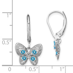 Rhodium-plated Sterling Silver Blue Topaz and Diamond Earrings