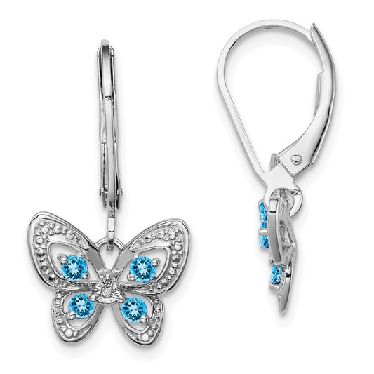 Rhodium-plated Sterling Silver Blue Topaz and Diamond Earrings