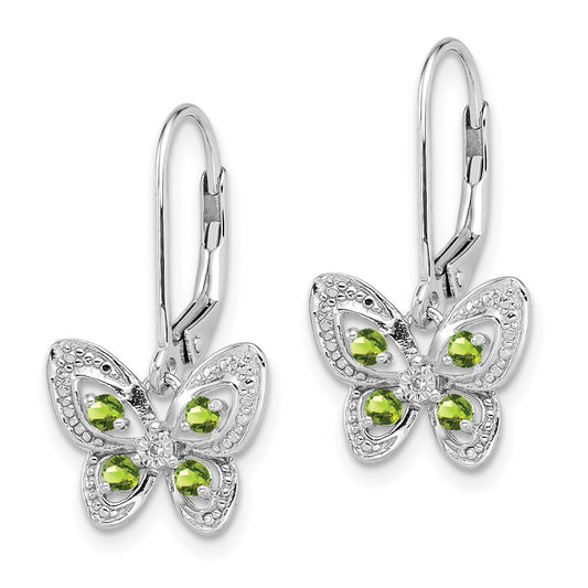 Rhodium-plated Sterling Silver Peridot and Diamond Earrings