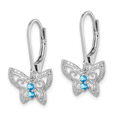 Rhodium-plated Sterling Silver Blue Topaz and Diamond Earrings