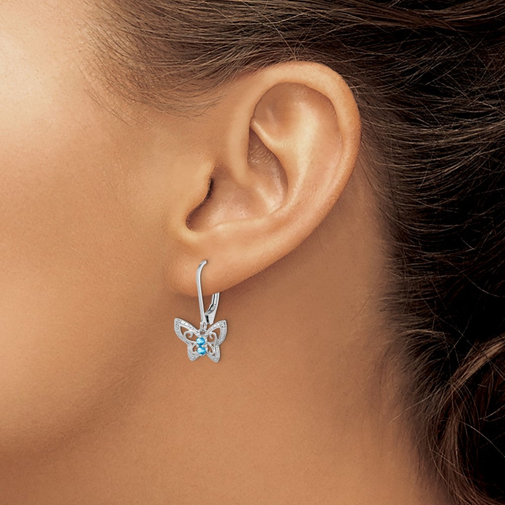 Rhodium-plated Sterling Silver Blue Topaz and Diamond Earrings