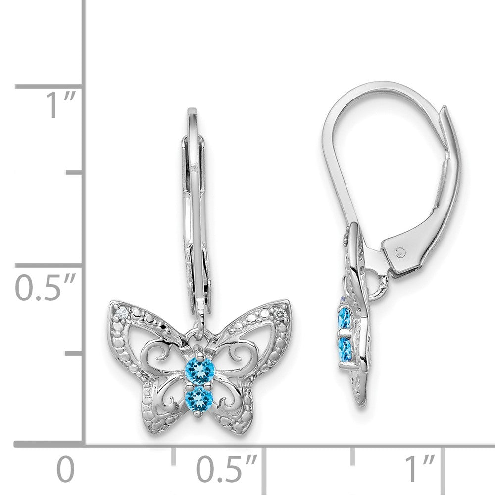 Rhodium-plated Sterling Silver Blue Topaz and Diamond Earrings