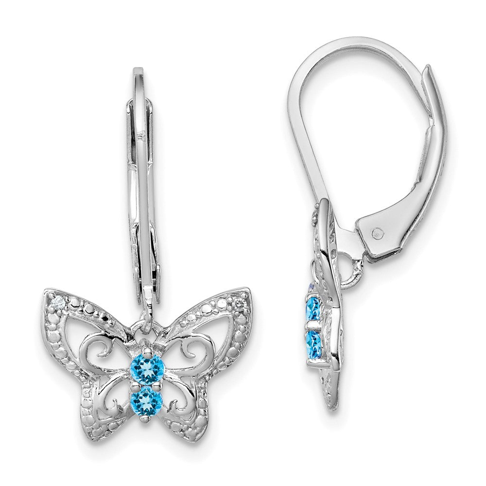 Rhodium-plated Sterling Silver Blue Topaz and Diamond Earrings