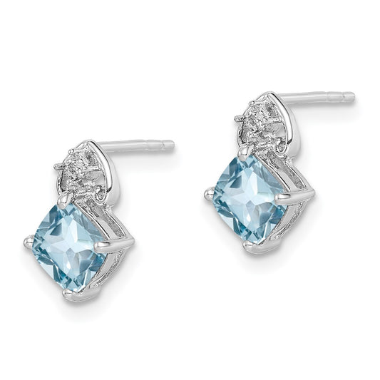 Rhodium-plated Sterling Silver Diamond and Blue Topaz Post Earrings