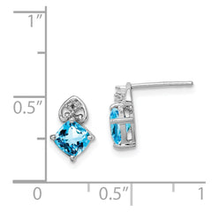 Rhodium-plated Sterling Silver Diamond and Blue Topaz Post Earrings