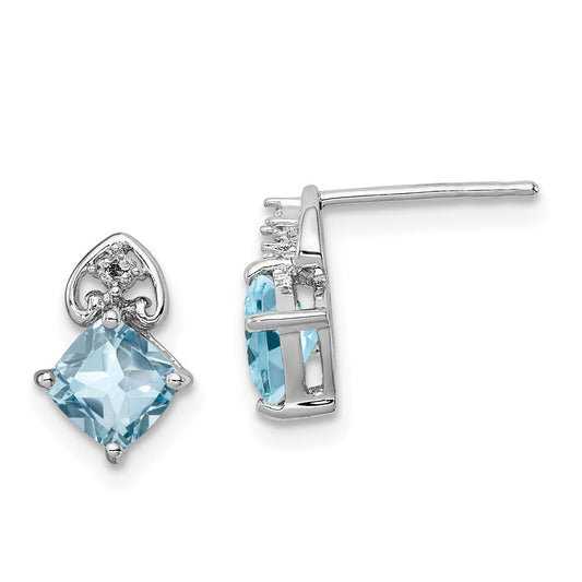 Rhodium-plated Sterling Silver Diamond and Blue Topaz Post Earrings