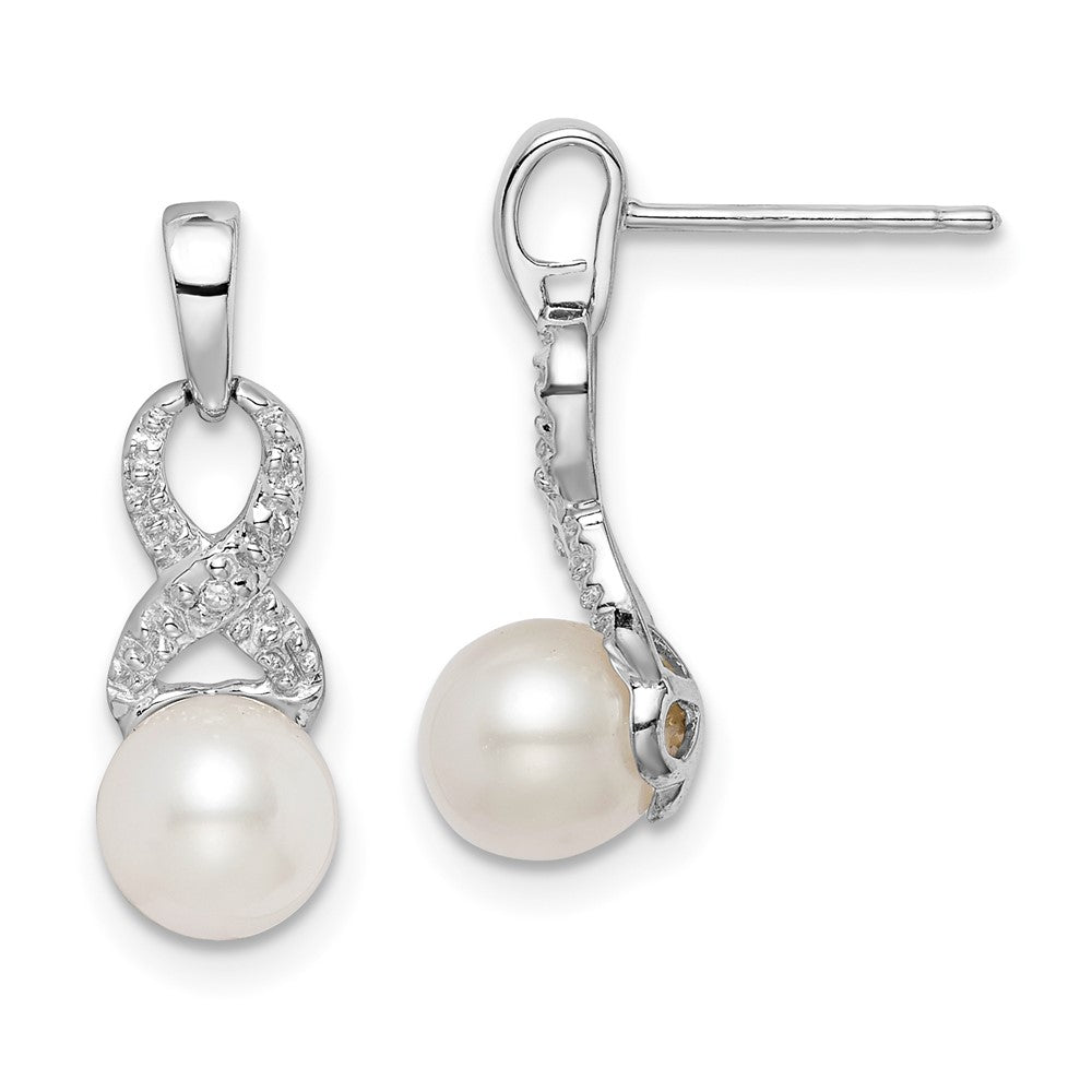 Rhodium-plated Sterling Silver Diamond and FWC Pearl Post Earrings