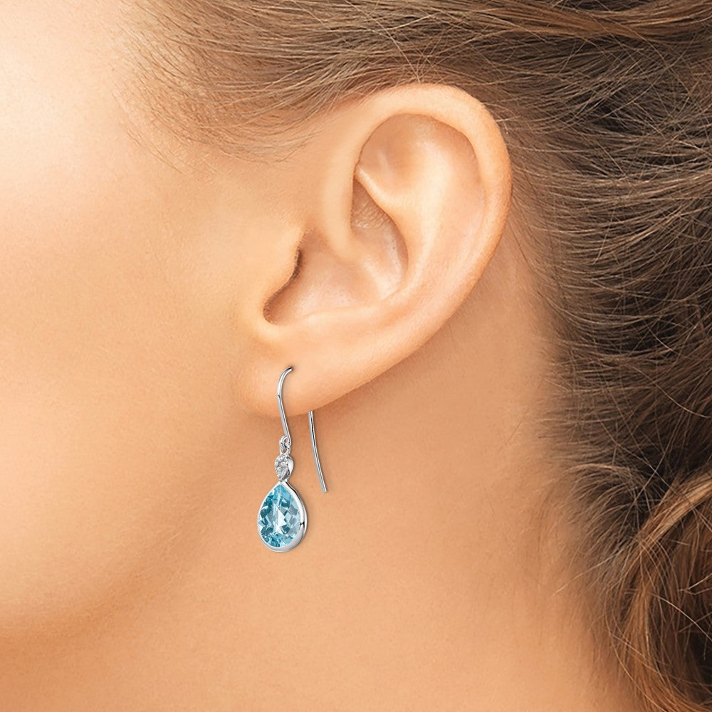 Rhodium-plated Sterling Silver Diamond and Blue Topaz Earrings