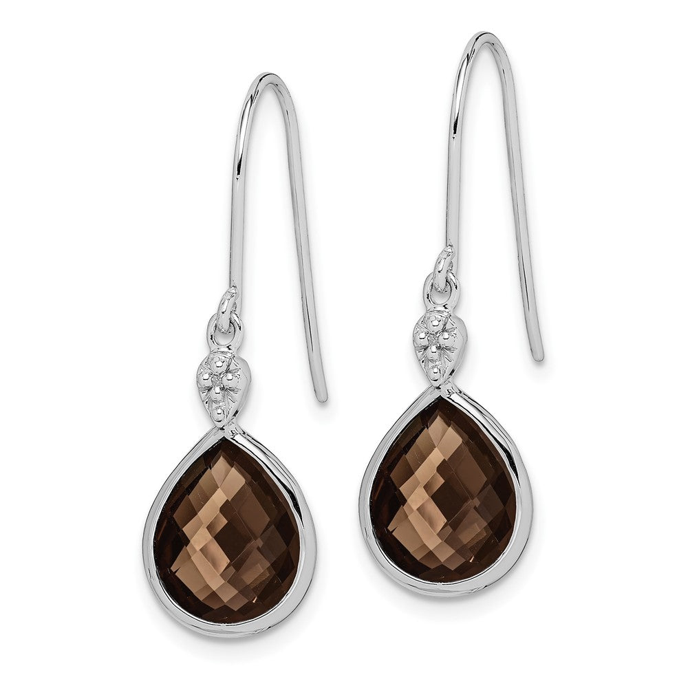 Rhodium-plated Sterling Silver Diamond and Smokey Quartz Dangle Earrings