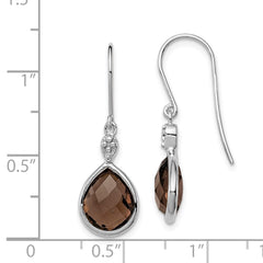 Rhodium-plated Sterling Silver Diamond and Smokey Quartz Dangle Earrings