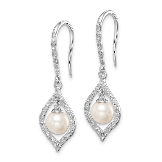 Rhodium-plated Sterling Silver Diamond and FWC Pearl Earrings