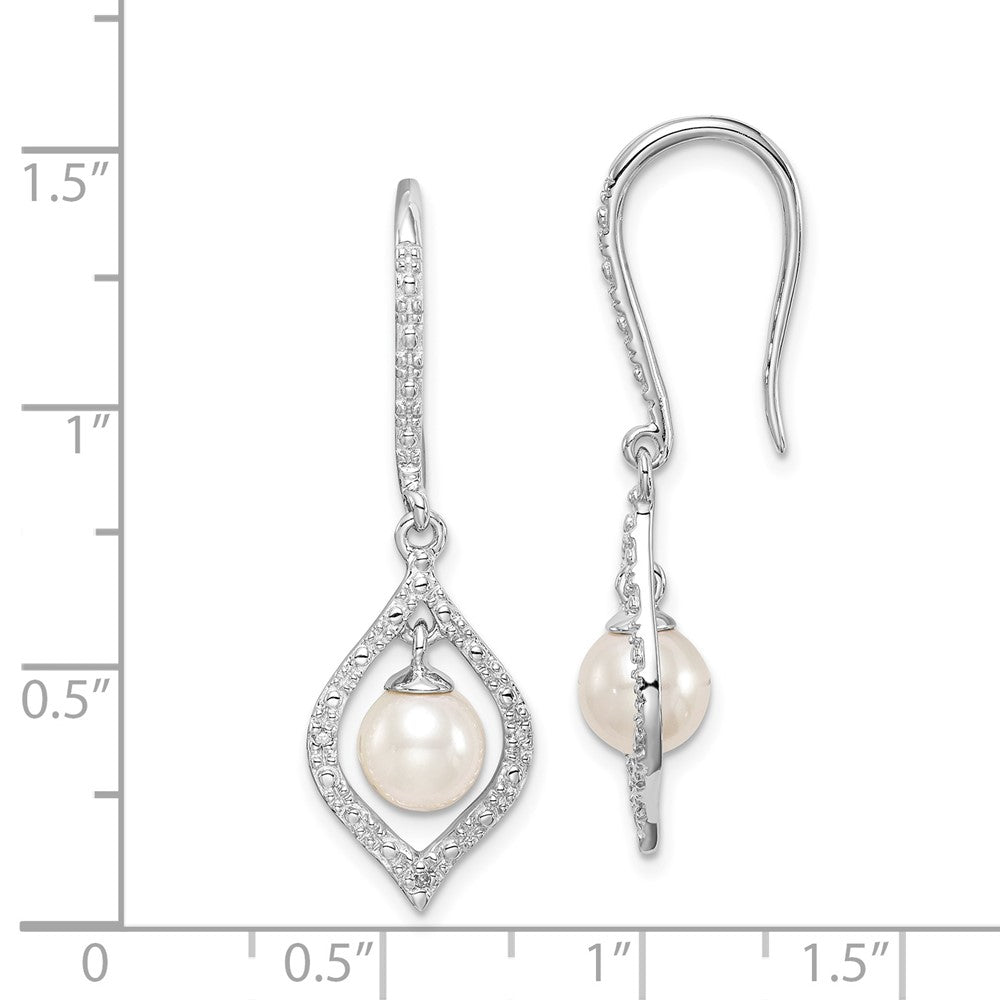 Rhodium-plated Sterling Silver Diamond and FWC Pearl Earrings