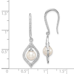 Rhodium-plated Sterling Silver Diamond and FWC Pearl Earrings