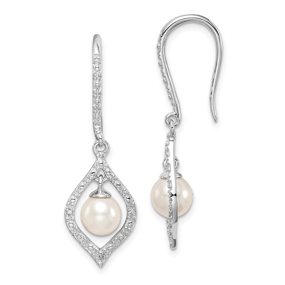 Rhodium-plated Sterling Silver Diamond and FWC Pearl Earrings