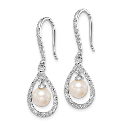 Rhodium-plated Sterling Silver Diamond and FWC Pearl Dangle Earrings