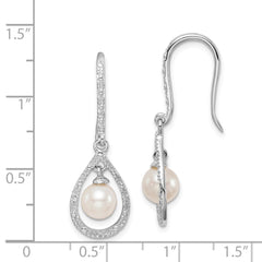 Rhodium-plated Sterling Silver Diamond and FWC Pearl Dangle Earrings