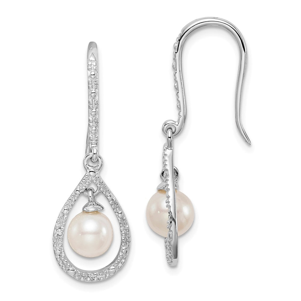 Rhodium-plated Sterling Silver Diamond and FWC Pearl Dangle Earrings