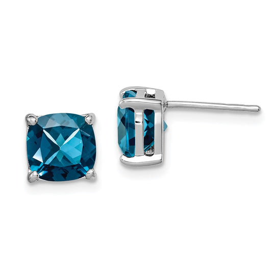 Rhodium-plated Sterling Silver London Blue Topaz Stud Earrings