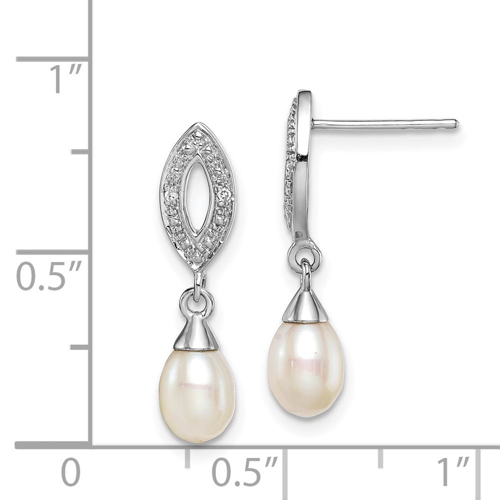 Rhodium-plated Sterling Silver Diamond and FWC Pearl Post Earrings